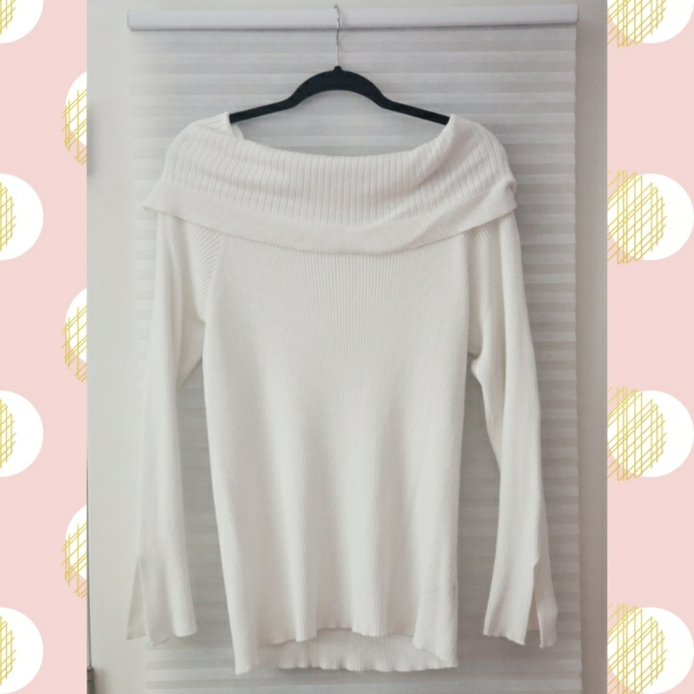 White Off the Shoulder Sweater